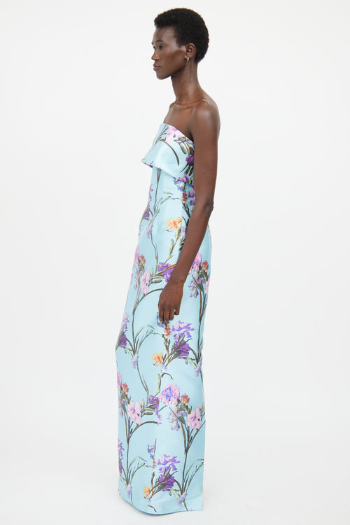 Audrey + Brooks Blue & Multicolour Floral Maxi Dress