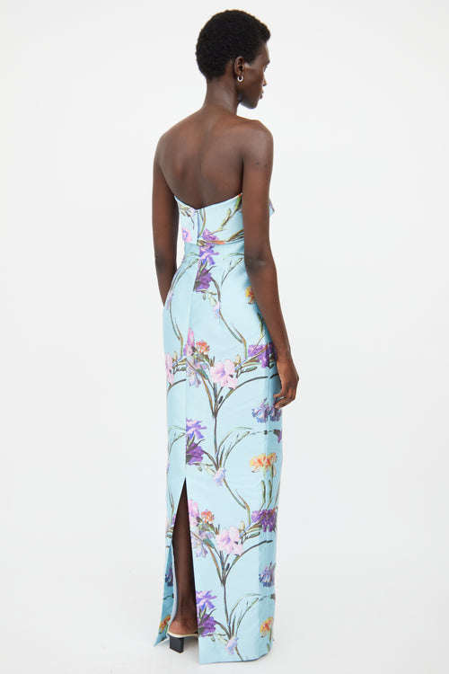 Audrey + Brooks Blue & Multicolour Floral Maxi Dress