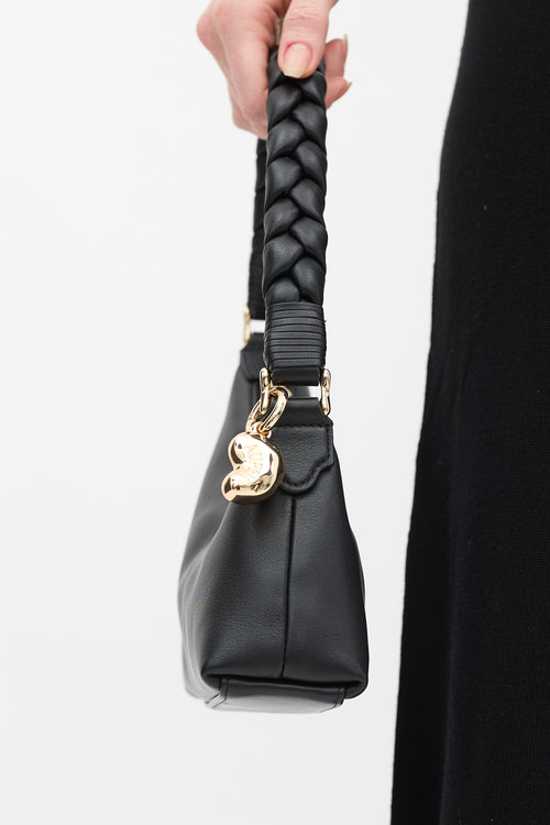 Aupen Black Leather Nirvana Braided Handle Asymmetric Bag