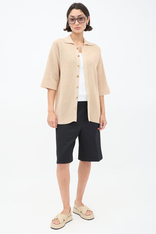 Auralee Beige Cotton Knit Button Up Shirt