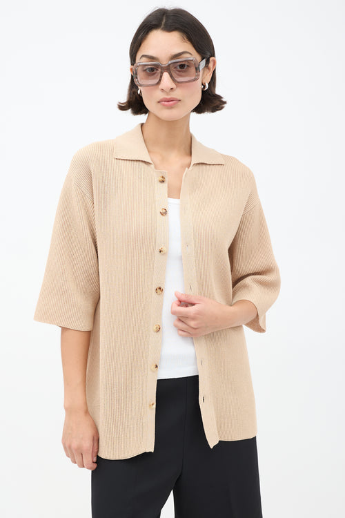 Auralee Beige Cotton Knit Button Up Shirt