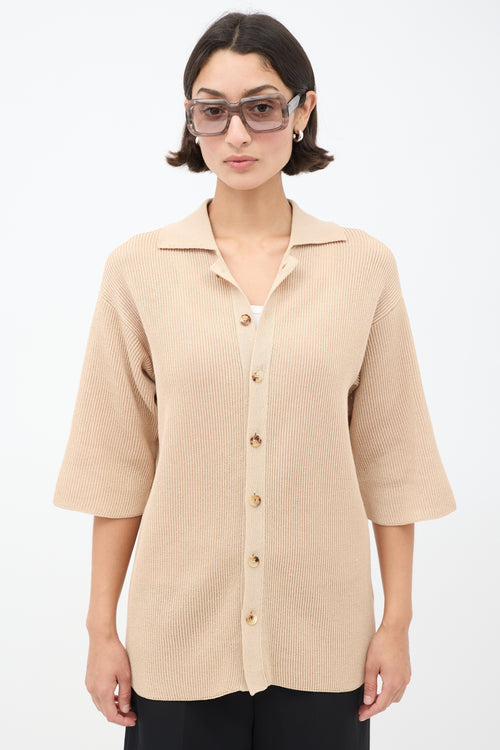 Auralee Beige Cotton Knit Button Up Shirt