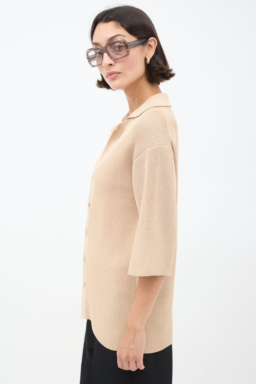 Auralee Beige Cotton Knit Button Up Shirt