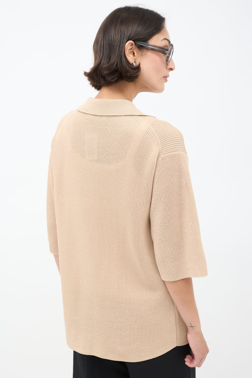 Auralee Beige Cotton Knit Button Up Shirt