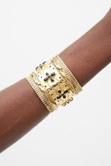 Aurélie Bidermann Gold & Black Agate Floral Cheyenne Cuff Bracelet