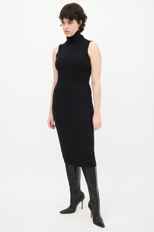 Autumn Cashmere Black Sleeveless Turtleneck Midi Dress