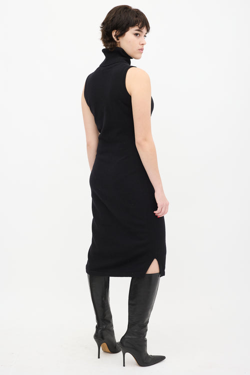 Autumn Cashmere Black Sleeveless Turtleneck Midi Dress