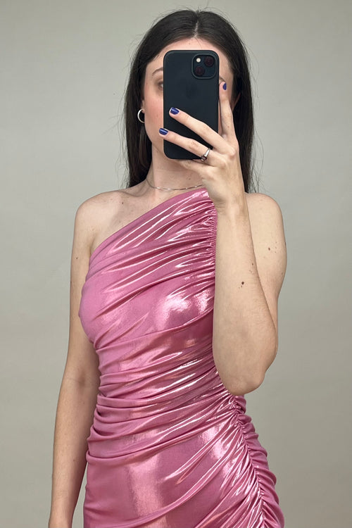 Metallic Pink One Shoulder Diana Dress