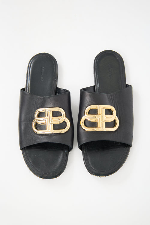 Balenciaga Leather Oval BB Slide