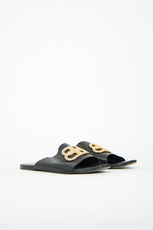 Balenciaga Leather Oval BB Slide