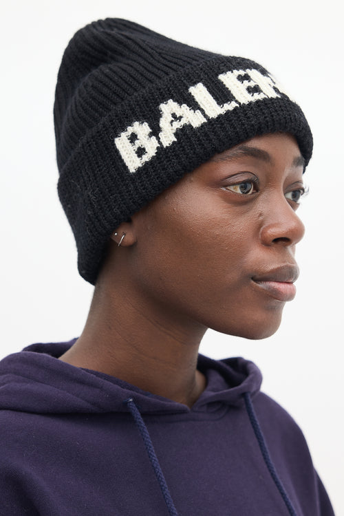 Balenciaga Black Wool Logo Beanie