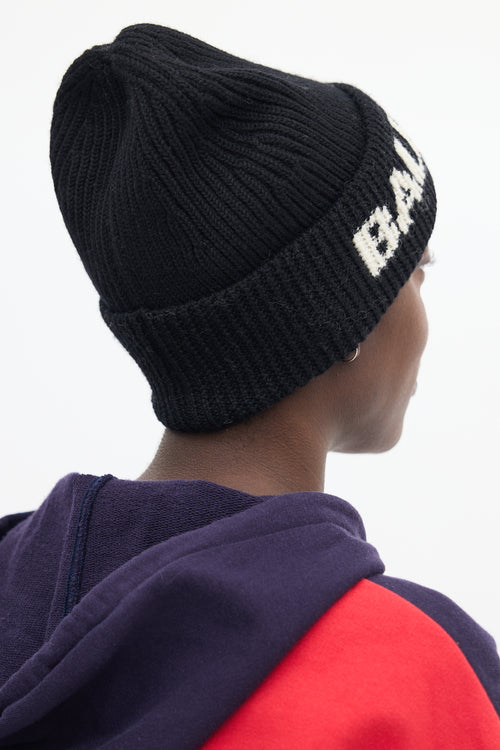 Balenciaga Black Wool Logo Beanie