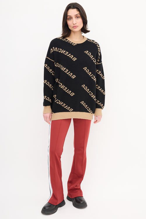 Balenciaga Beige & Black Reversible Allover Logo Sweater