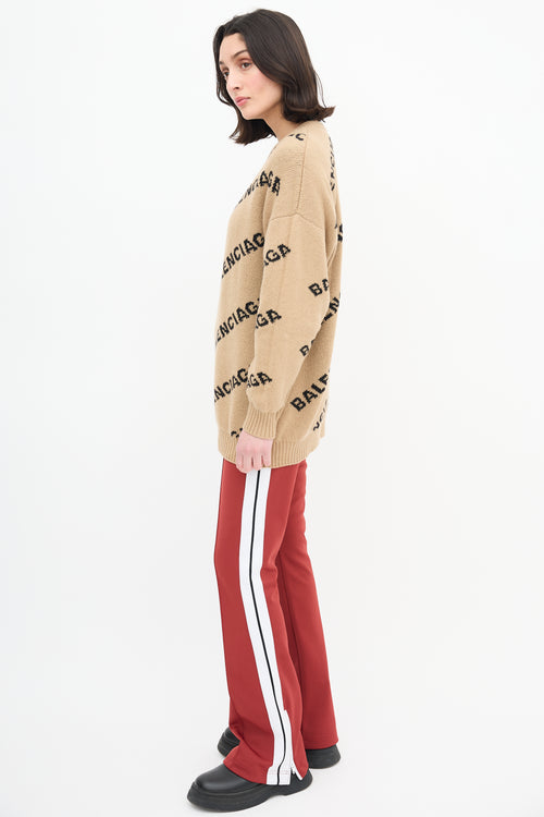 Balenciaga Beige & Black Reversible Allover Logo Sweater