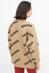 Balenciaga Beige & Black Reversible Allover Logo Sweater