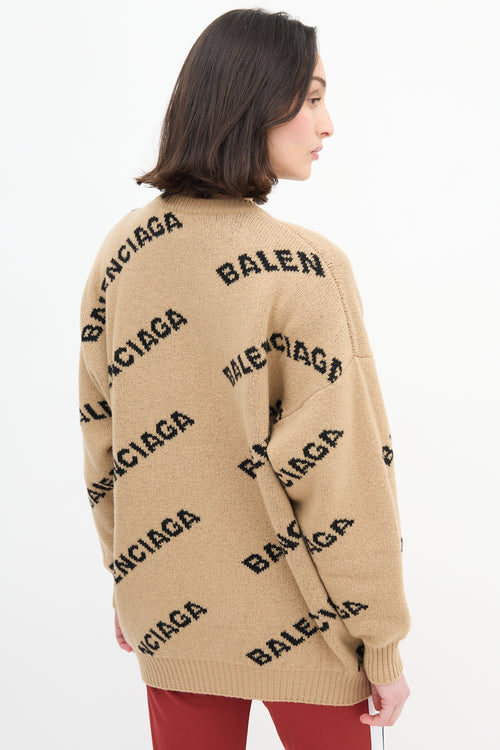 Balenciaga Beige & Black Reversible Allover Logo Sweater