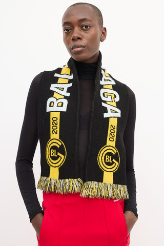 Balenciaga 2022 Black & Yellow Wool Logo Scarf