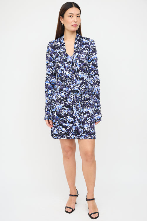 Balenciaga Navy & White Printed Faux Wrap Dress