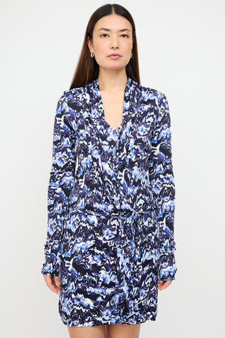 Balenciaga Navy & White Printed Faux Wrap Dress