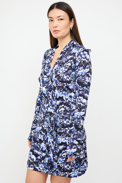 Balenciaga Navy & White Printed Faux Wrap Dress