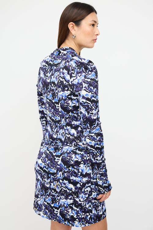 Balenciaga Navy & White Printed Faux Wrap Dress