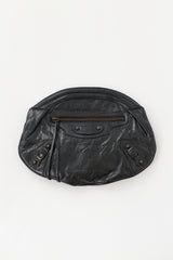 Balenciaga Leather Motocross Classic Oval Clutch