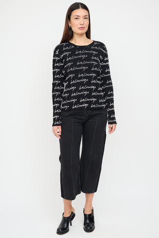 Balenciaga Black & White Script Logo Ribbed Top