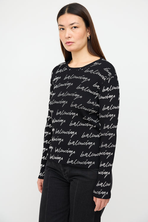 Balenciaga Black & White Script Logo Ribbed Top