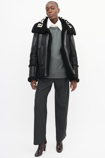 Balenciaga // Black Leather Shearling Logo Jacket – VSP Consignment