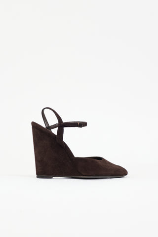 Balenciaga Suede Peep Toe Wedge Heel