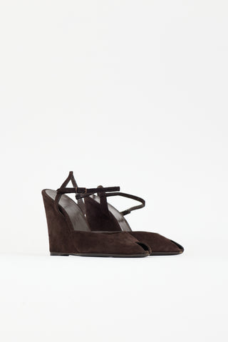 Balenciaga Suede Peep Toe Wedge Heel