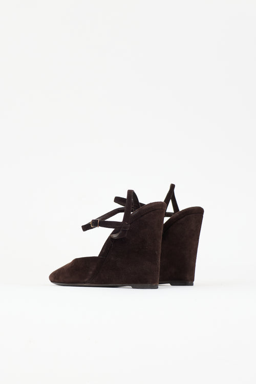 Balenciaga Suede Peep Toe Wedge Heel