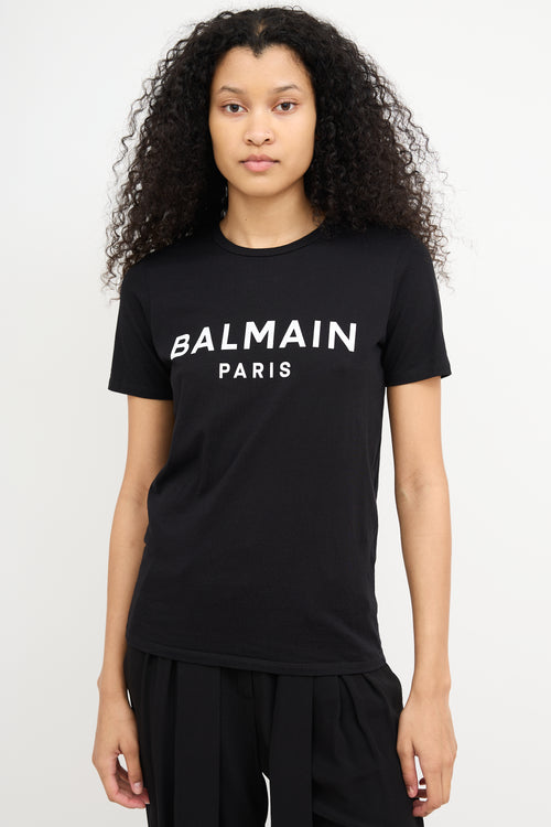 Balmain Black & White Logo Printed T-Shirt