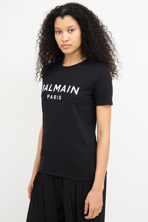 Balmain Black & White Logo Printed T-Shirt