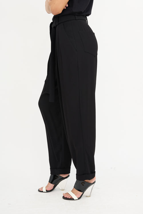 Balmain Black Pleated Waist Tie Trouser