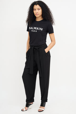 Balmain Black Pleated Waist Tie Trouser