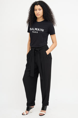 Balmain Black Pleated Waist Tie Trouser