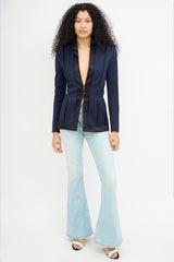Balmain Navy & Black Wool Pleated Blazer