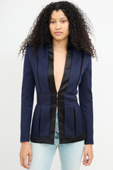 Balmain Navy & Black Wool Pleated Blazer