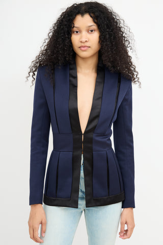 Balmain Navy & Black Wool Pleated Blazer