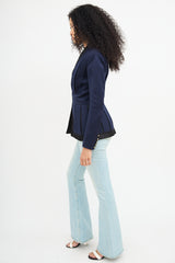 Balmain Navy & Black Wool Pleated Blazer