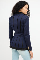 Balmain Navy & Black Wool Pleated Blazer