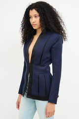 Balmain Navy & Black Wool Pleated Blazer