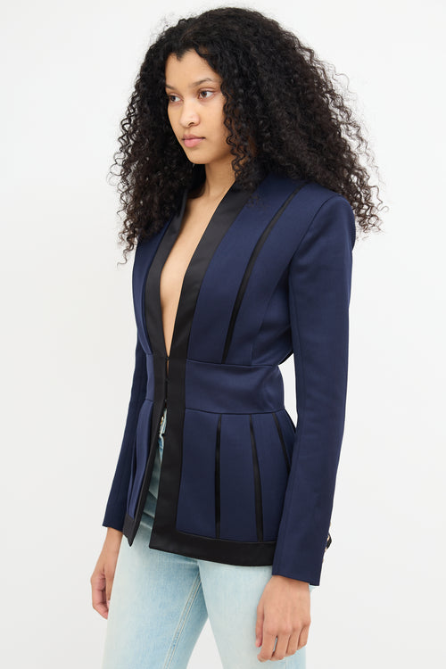 Balmain Navy & Black Wool Pleated Blazer