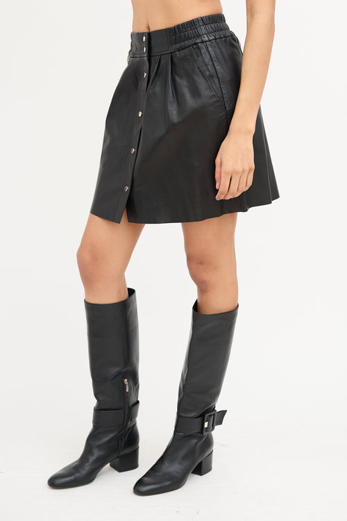 Ba&sh Black Leather Snap Button Skirt