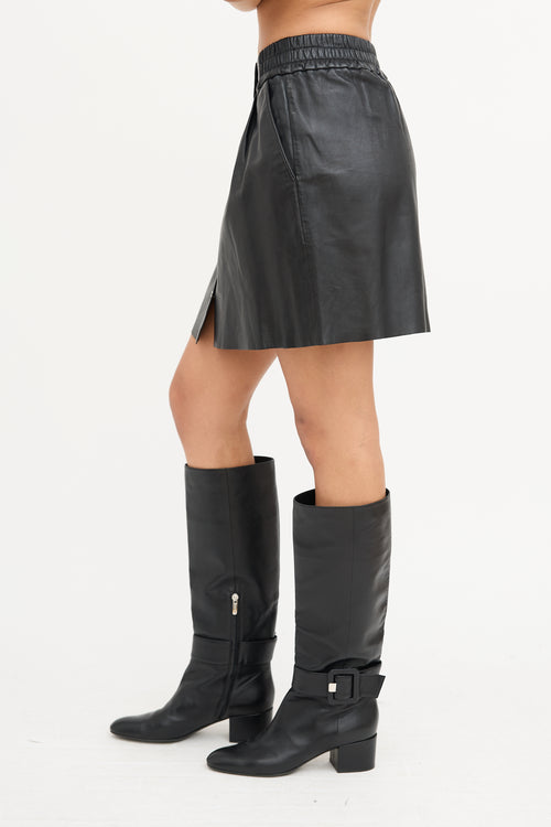 Ba&sh Black Leather Snap Button Skirt