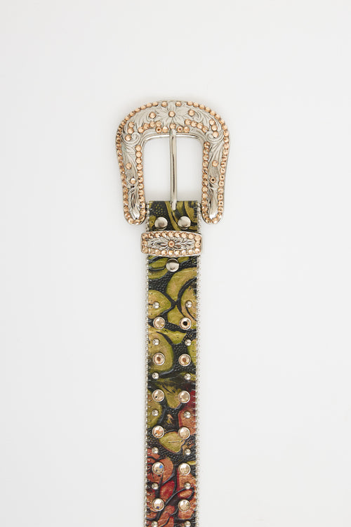 Embellished Rose Leather Belt