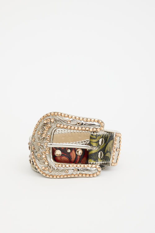 Embellished Rose Leather Belt