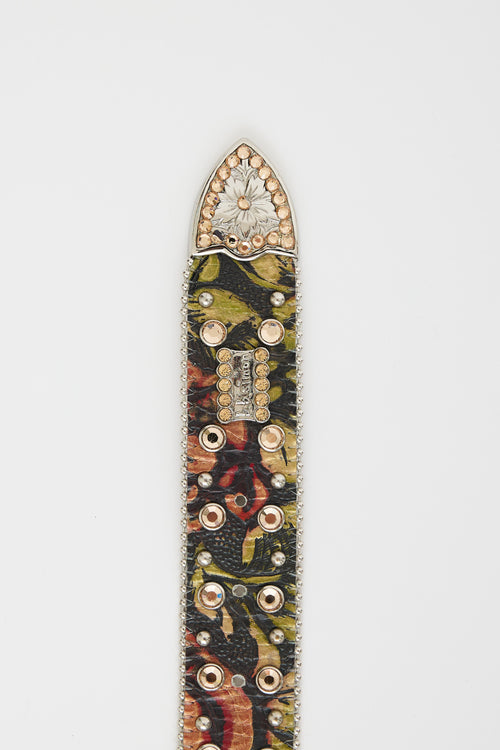 Embellished Rose Leather Belt