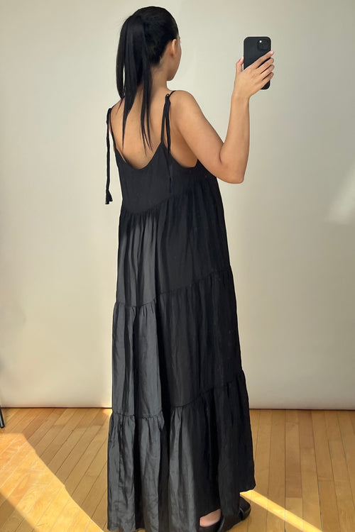 Black Silk Tier Maxi Dress